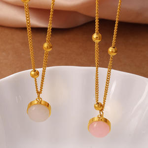 スイートジュエリー ステンレススチール 18K 本金メッキ 幾何学模様 ラウンド 天然石 ジェムストーン ペンダントネックレス レディース - Product Image 3