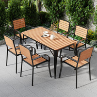 Ensemble de table et de chaises en plastique imitation bois, moderne, durable, imperméable, pour salon, jardin, cour, meubles d'extérieur