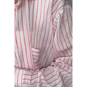 Chemise longue rose scintillante à rayures en voile pour femme, coupe ample, tissée, avec logo brodé, style bureau, pour la saison automne, taille XL - Product Image 4