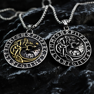 Collar con Colgante de Lobo Vikingo de Acero Inoxidable Vintage, Joyería con Temática Animal para Hombre, Diseño Geométrico, Accesorio de Moda - Product Image 1