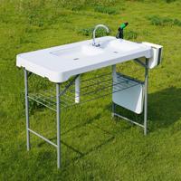 Portable HDPE plastique filet de poisson Table de nettoyage évier moderne fête en plein air Camping cuisine plage utiliser fer pliant Table d'événement