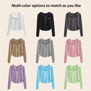 Sudaderas <span class=keywords><strong>con</strong></span> capucha de manga larga <span class=keywords><strong>con</strong></span> dobladillo curvo irregular liso para <span class=keywords><strong>mujer</strong></span> al por mayor <span class=keywords><strong>sudadera</strong></span> <span class=keywords><strong>con</strong></span> <span class=keywords><strong>media</strong></span> <span class=keywords><strong>cremallera</strong></span> en la cintura ajustada - Product Image 5