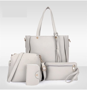 Fashion <strong>Black</strong> Grey Pink Red Brown Trend Lychee PU Leather Single Square <strong>Small</strong> Tote 4-piece Set <strong>Handbags</strong> for Women - Product Image 2