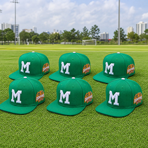 Gorra de Béisbol Unisex de Moda Hip Hop con Logotipo Personalizado, Imagen Empresarial, Bordado 3D en Relieve Verde, Letra M, 6 Paneles, Parche Lateral Campeones, Visera Plana - Product Image 2