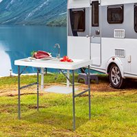 Table de pêche pliante en plastique de vente chaude avec deux éviers pour la pêche de chasse de camping