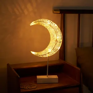 Başucu masaüstü gece standı dekorasyon masa noel ay yıldız ramazan masa lambası akülü sıcak LED hilal işık lambası