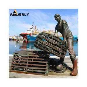 Custom Handmade High Quality The Fishermen Bronze Sculpture At Fremantle Fishing Life Size Fisher Man Bronze Statue