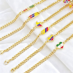 Trendy Colombia Venezuela Enamel Patriotic Flag Heart 2026 Football Charm Gold Brass Zircon <b>Red</b> Rope String Macrame Friendship - Product Image 4