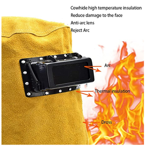 Casco <span class=keywords><strong>de</strong></span> soldadura <span class=keywords><strong>de</strong></span> cuero con flor <span class=keywords><strong>de</strong></span> fuego <span class=keywords><strong>de</strong></span> doble tapa, tapa protectora <span class=keywords><strong>de</strong></span> <span class=keywords><strong>seguro</strong></span> laboral, resistente al fuego y elegante - Product Image 3