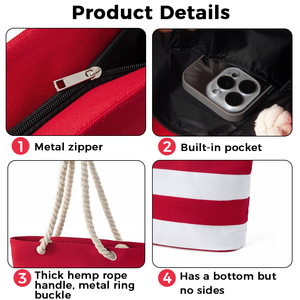 Bolsa de Playa Grande con Cierre, Estilo Vintage, Logotipo Personalizado, Resistente a la Arena, con Doble Asa, Adornada con Diamantes y Perlas - Product Image 6