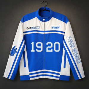 เสื้อแจ็คเก็ตวาร์ซิตี้ผ้าฝ้ายทวิลล์ระบายอากาศได้ดีสำหรับผู้หญิง Zeta Phi Beta แบบสั่งทำพิเศษ พร้อมโลโก้ปักซิปคุณภาพสูง - Product Image 3