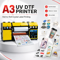 Imprimante UV DTF A3 à double tête, machine rouleau à rouleau avec encre blanche et vernis pour étiquettes en cristal, autocollants et décalcomanies personnalisées