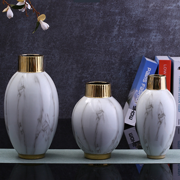 Nordic modern contracted household tabletop decoration gold  plated oval shape ceramic vase