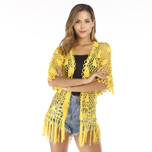 Amzn AE fb eb tiktok <span class=keywords><strong>Shein</strong></span> Femmes Longues Cardigans Tricot Pull Ouvert Devant Cascade Dentelle Crochet Glands Pull <span class=keywords><strong>Cardigan</strong></span> - Product Image 1
