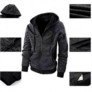 Men Hooded Zip-Up Regular Fit Solid Color Casual Knitted Polyester Cotton FRENCH TERRY Autumn Wear - Product Image 5