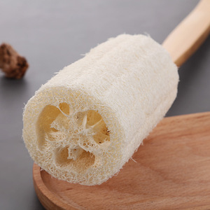 Natural Loofah Bath Scrubber Brush with Long Wood Handle Exfoliating Back Sponge - Product Image 1