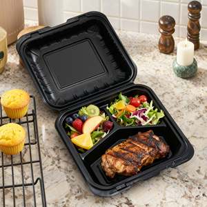 กล่องใส่อาหารแบบมีบานพับ PP บรรจุแร่ธาตุ 8 x 8 ชิ้น 3 ช่อง สีดำ [150 ชิ้น] - Product Image 5