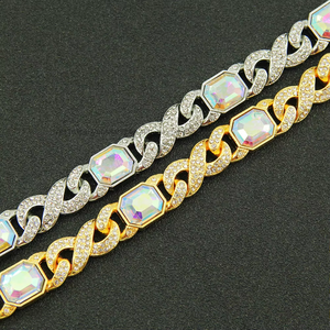 Cool 8-clasp rectangular colored personalized splicing bracelet Men's hipster <b>Cuban</b> <b>chain</b> bracelet - Product Image 3