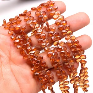 Perles de grenat Hessonite naturel et grenat cannelle, facettées, forme poire briolette, 5x7mm, fil de pierres précieuses en vrac, 6 pouces - Product Image 6