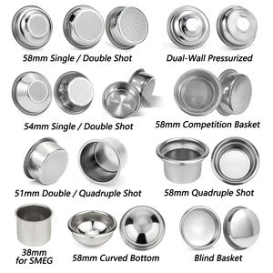 Cesta de filtro Espresso 51/53/58mm Portafiltro Tazón de polvo de acero inoxidable Individual Doble porción 2 Shot <span class=keywords><strong>Cafetera</strong></span> Taza de filtro - Product Image 2