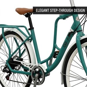 Nouveau vélo <span class=keywords><strong>de</strong></span> ville rétro pour femmes <span class=keywords><strong>de</strong></span> 26 pouces avec cadre bleu à enjambement bas, pneus <span class=keywords><strong>de</strong></span> 2,5 pouces, 7 vitesses, porte-bagages arrière intégré, qualité supérieure - Product Image 6