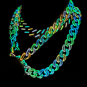 Collar de cadena de eslabones cubanos de <span class=keywords><strong>Miami</strong></span>, joyería de fiesta de rapero de Hip Hop de 18mm, chapado en oro, latón, 5A, CZ, Diamante brillante en la oscuridad - Product Image 1