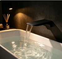 Robinet de baignoire mural HONGDEC moderne noir mat avec bec cascade long et plat pour salle de bain