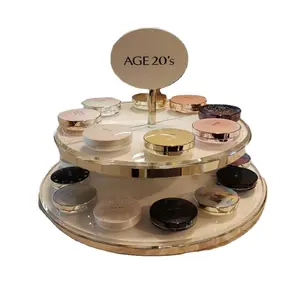高品质圆形化妆品棒金属亚克力2层化妆品品牌店展示架