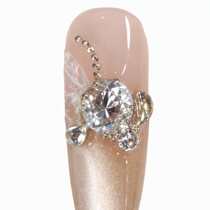 Faux ongles autocollants Champagne effet œil de chat, papillon en strass, couvrance totale, brillants, 10 pièces pour doigts - Product Image 3