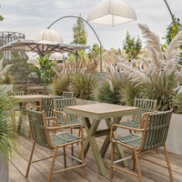 Ensemble de table et banc de patio extérieur en alliage d'aluminium moderne pour parc, salle à manger, hôtel