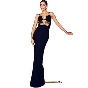 Noir Empire dos nu col en v Midi sans manches impression numérique pour Sexy luxe élégant soirée moulante robes femmes - Product Image 1