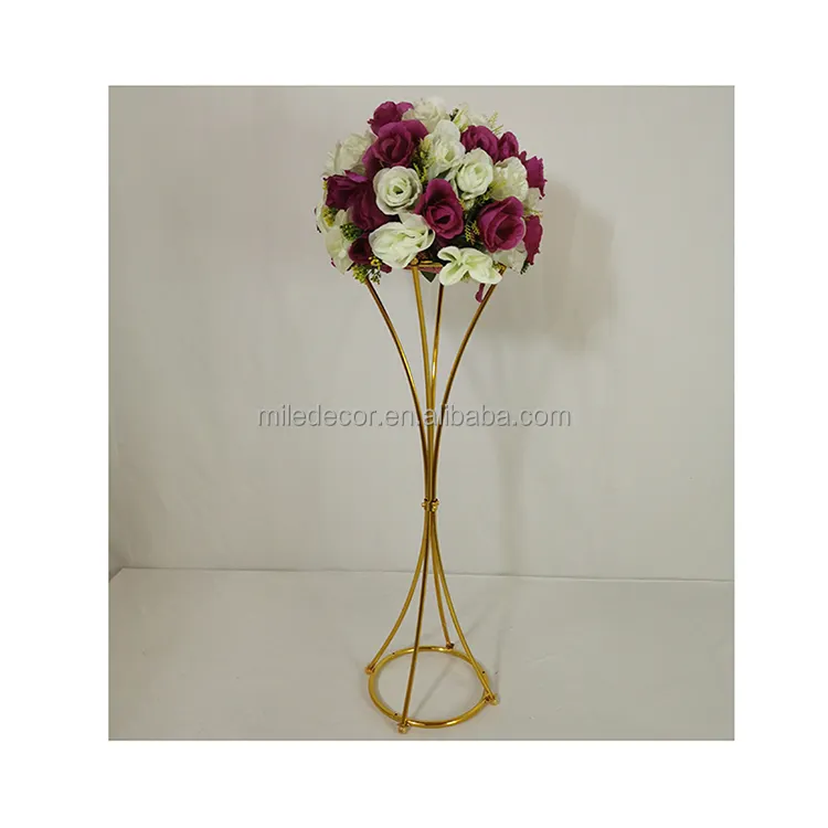 Vase trompette décoratif de fête, support de fleurs, boule de fleurs en métal doré, centre de Table de mariage