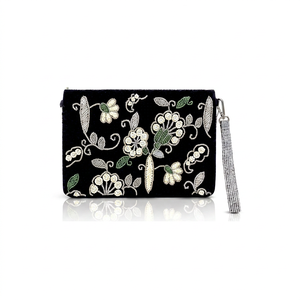 Handmade Glass Beaded Silk Cotton Handbag Rectangular Shape for Face and Star Pattern Wedding & Business <b>Gift</b> - Product Image 1