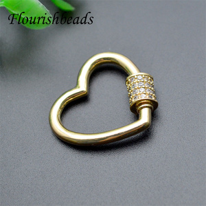 Fermoirs à vis en forme de cœur en Zircon cubique <span class=keywords><strong>plaqué</strong></span> or antirouille, sans Nickel, vente en gros - Product Image 2