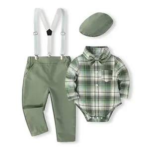 Baby Formal Set Spring 2024 New Plaid Gentleman Wear Jumpsuit Suspender Pants Set Baby Clothing Summer Wear