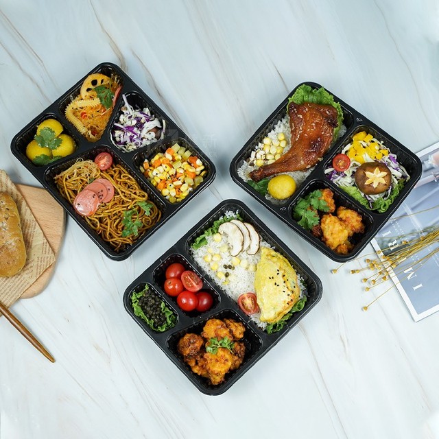 Eco Friendly PP Disposable 5 Compartments Restaurant Picnic Box Microwave Safe Food Packing Container
