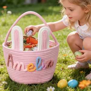 Personalized <b>Easter</b> <b>Basket</b> <b>for</b> <b>Easter</b> <b>Egg</b> <b>Hunt</b>, Handwoven Rope <b>Basket</b> with Custom Name, Baby Shower Gift - Product Image 3