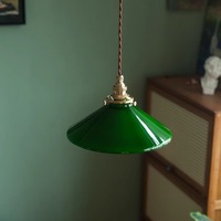 Lampadario Vintage in Vetro Verde, Lampada a Sospensione Giapponese Mid-Century Modern con LED, Diametro 25cm per Camera da Letto, Sala da Pranzo e Hotel
