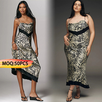 Robe longue en satin à bretelles spaghetti, imprimé animal, couleur contrastée, de haute qualité, OEM personnalisée, pour fabricants de vêtements de marque