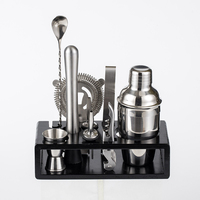 Ensemble de mélange de cocktails en acier inoxydable, kit de barman avec doseur, passoire, cuillère, shaker à cocktails, noir