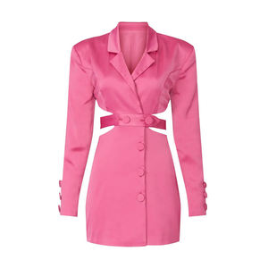 <span class=keywords><strong>Abito</strong></span> elegante <span class=keywords><strong>Mini</strong></span> smoking Blazer per ufficio da donna <span class=keywords><strong>arancione</strong></span> rosa crêpe a maniche lunghe con bottoni a tinta unita - Product Image 1