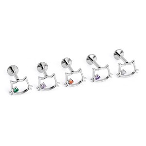 Boucle d'oreille tête de chat ajourée en zircon, clou d'oreille en spirale interne de 0,9 mm pour cartilage, bijoux en alliage de titane pour usage quotidien - Product Image 3