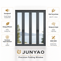 Fenêtre pliante accordéon double vitrage insonorisée JUNYAO pour usage commercial, en aluminium 6063-T5, certifiée NFRC CE, ODM pour hôtels