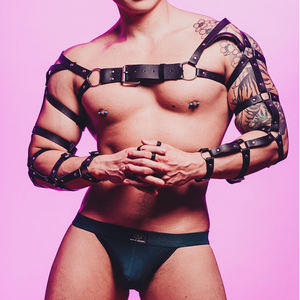 Harnais en cuir pour hommes Ceinture de poitrine en cuir Pu réglable Sexe <span class=keywords><strong>SM</strong></span> Bondage Fetish - Product Image 2