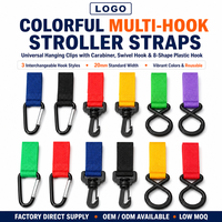 Crochets de poussette colorés, sangle en alliage d'aluminium, sangle de fixation en nylon, boucle réglable, crochet en nylon, bande de fixation à boucle, attache-câble