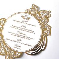 Colores personalizados de lujo de hoja de oro impreso menús de Boda Tarjetas de menú de papel hechas a mano para restaurante comida bares música Ángel Cruz