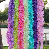 Vente en gros de guirlandes artificielles en vrac, fleurs de mariage, plantes suspendues, feuillage, glycine, vignes