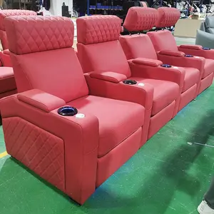 2024 nouveau fournisseur vente chaude chaise de cinéma en cuir rouge appui-tête électrique réglable home cinéma chaises canapés de théâtre inclinables