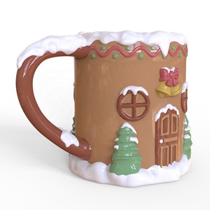 Custom Wholesale Holiday Present <strong>Gifts</strong> <strong>Idea</strong> Handmade High Quality Porcelain Ceramic Snowy <strong>Christmas</strong> Village House Coffee Mug - Product Image 2