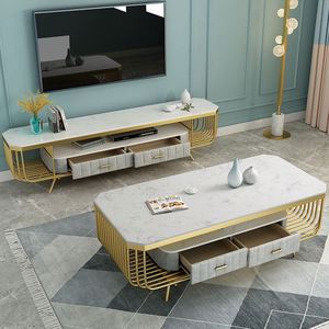 Nordic light luxury coffee table tv ark combination marble top cabinet simple living room tv cabinet with drawers
